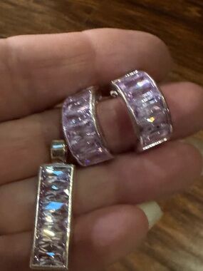 Vintage Sterling Silver &Swarovski Crystal Hoop Earrings with Rectangular Pendan